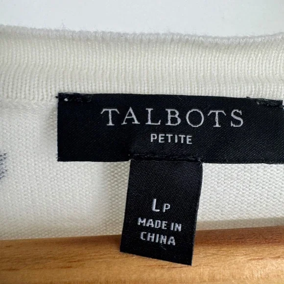 Talbots Cardigan Women L Petite Cream Floral Button Front Career Work Layering - Picture 2 of 10